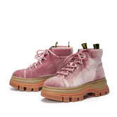 Botas estéticas con cordones y plataforma de terciopelo azul y rosa